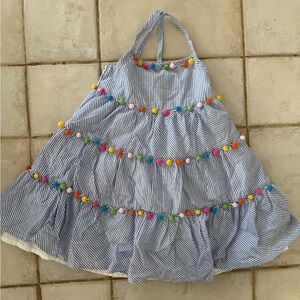 Tommy Bahama Striped Halter Dress with Colorful Pom Poms